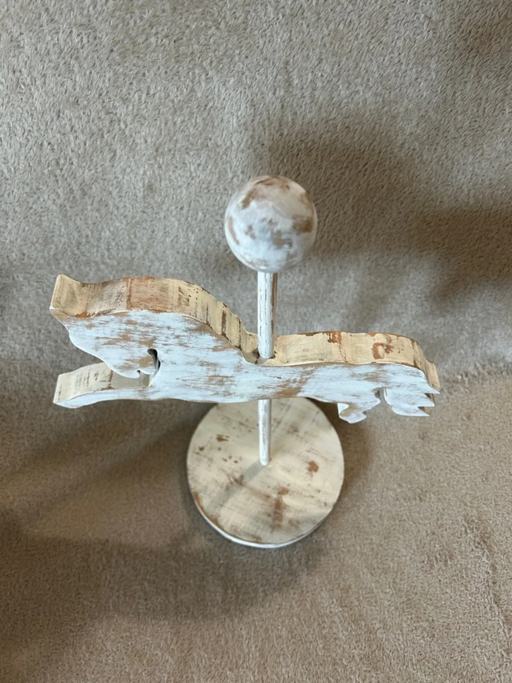 Jewelry Holder Shabby Chic Wooden Carousel Horse Decor - White Wash